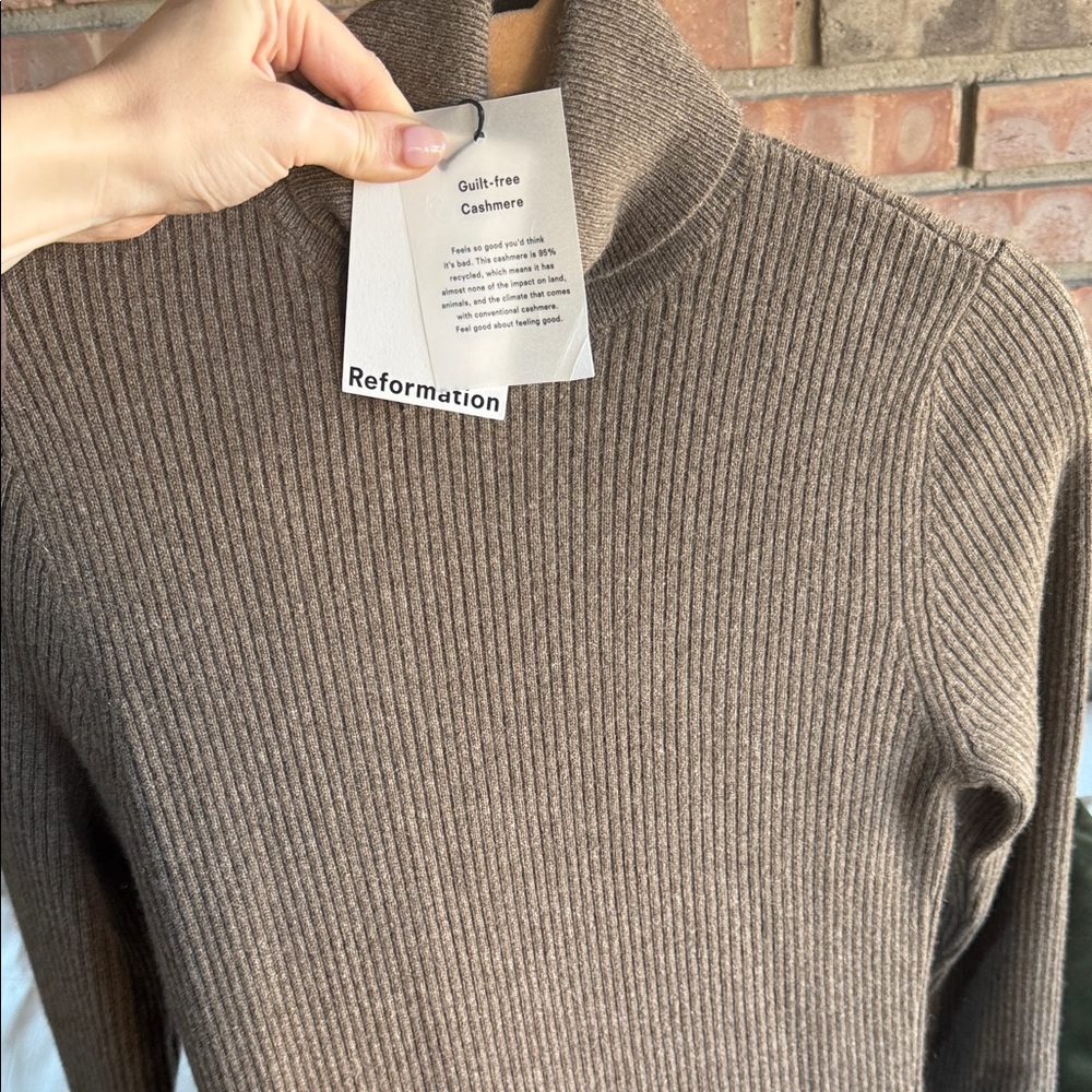 Reformation Taupe Cashmere Turtleneck Sweater